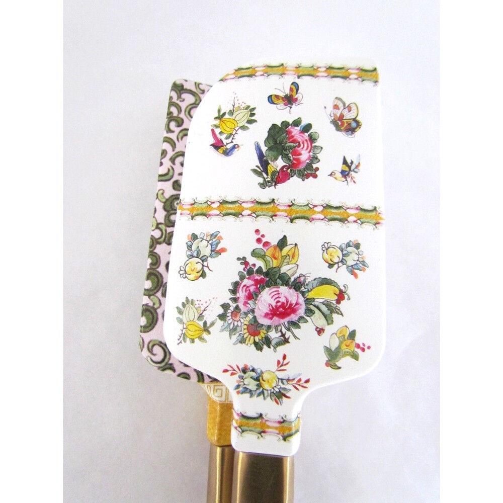 New Williams Sonoma Silicone Metal Handle Famille Rose Spatula Set 3 Green Pink